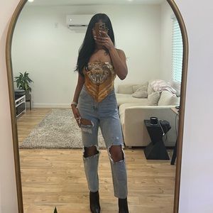 PrettyLittleThing distressed light wash denim jeans